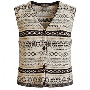 New York Style Brown & Cream Vintage Fair Isle Cottagecore Sweater Vest